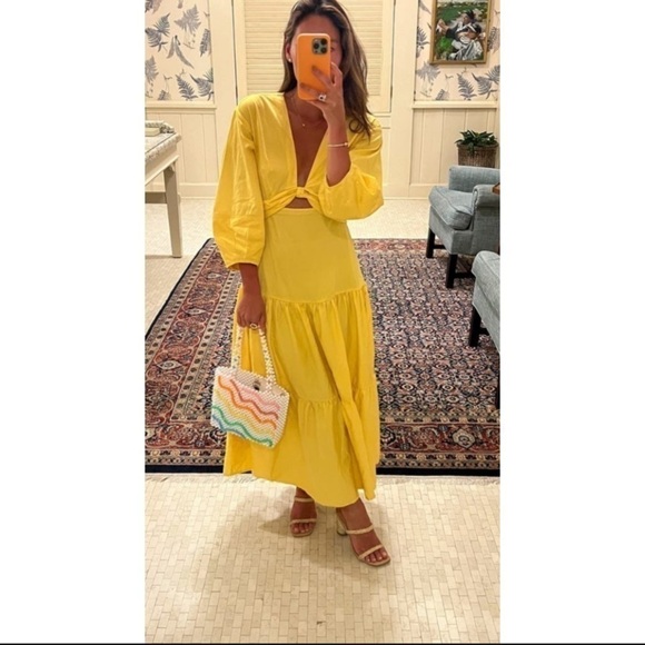 Derek Lam Collective Yellow Twist Front Midi Dress - Picture 1 of 14